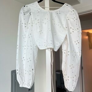 Zara White Eyelet Long Sleeve Women's Top